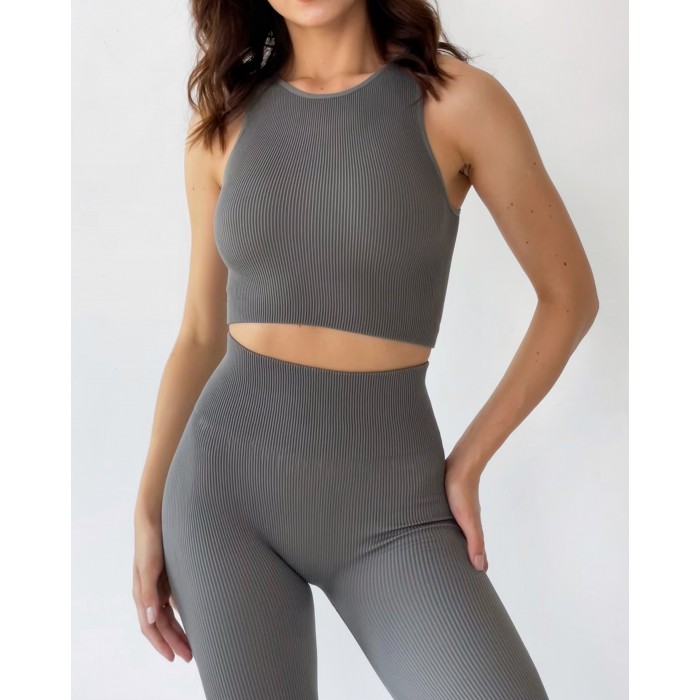 Бесшовный женский комплект в рубчик Leggings Rib + Halter Top (POPPY SEED) Бесшовный женский комплект в рубчик Leggings Rib + Halter Top (POPPY SEED)